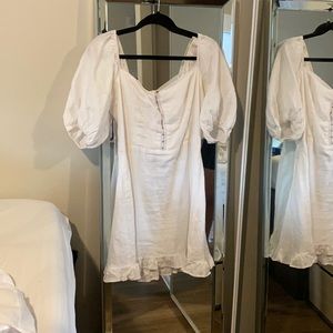 White Reformation Mini Dress with Puff Sleves
